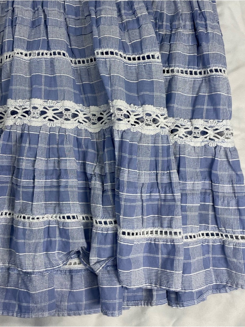 Free People Blue Plaid Lace Babydoll Mini Dress Boho Prairie Small - Picture 6 of 13
